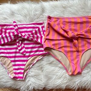 2 Pairs Kortni Jeane Striped Tie Front Bikini Swim Bottoms Dunkin Fuschia Stripe